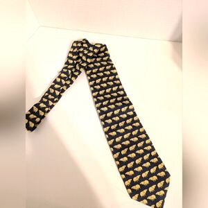 Edgar Pomeroy Navy and Yellow 100% Silk Handmade‎ in England Hippo Motif Tie